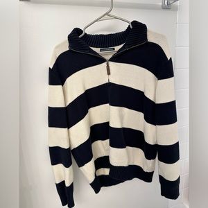 Brandy Melville Striped Zip-up Halfe Collared Knitted Pullover Sweater